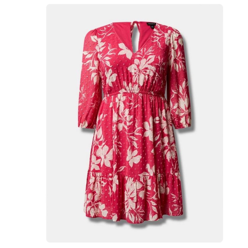 NWT Torrid Pink White Floral Clip Swiss Dot Pockets Dress Size 3X - Picture 5 of 14